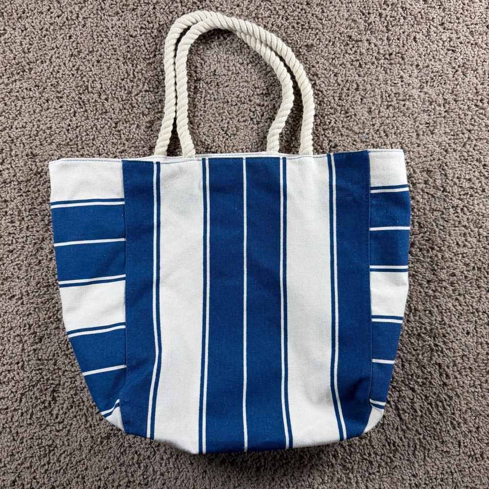 Lancome Paris Striped Canvas Beach Tote Bag Rope‎ Handles nautical resort cruise